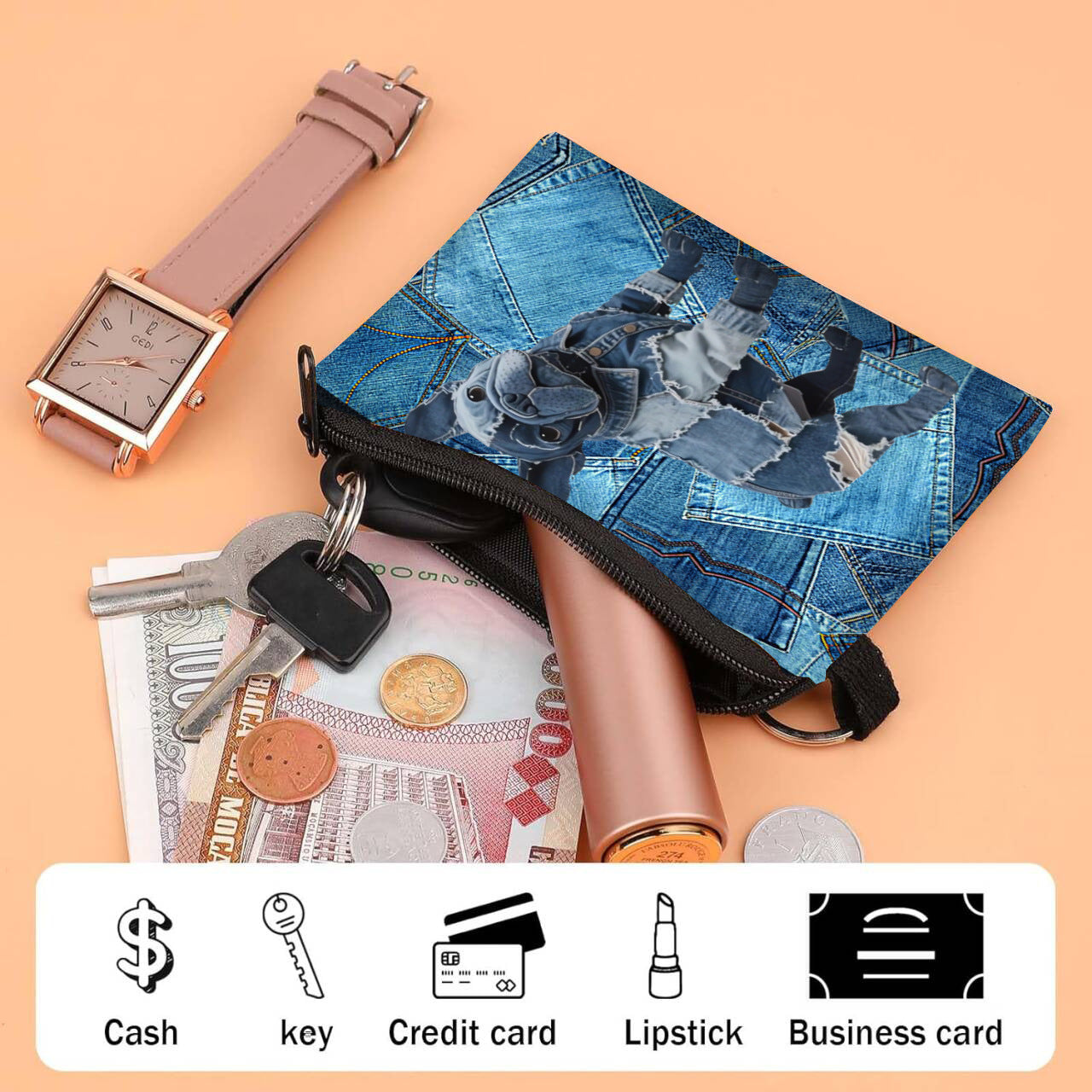 Denim Jeans Animal Coin Purse