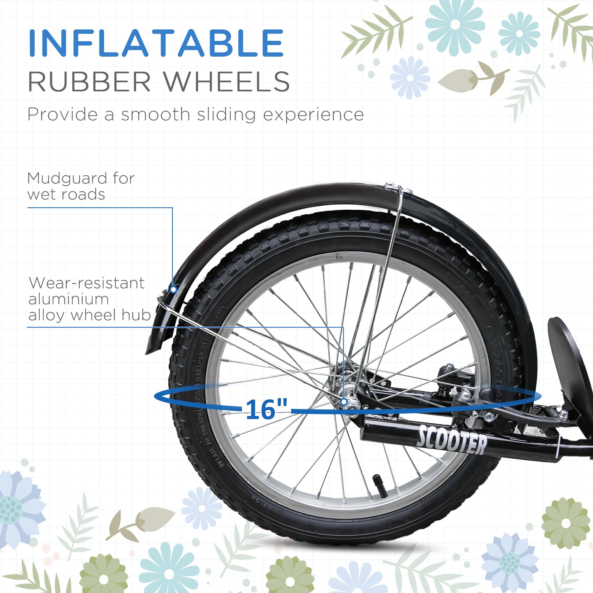 Youth Kick Scooter with 16" Inflatable Rubber Tires