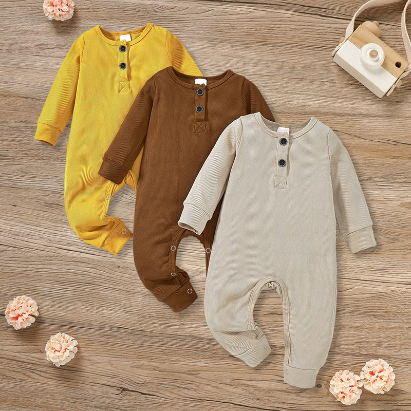 3 pk Long Sleeve Ribbed Romper