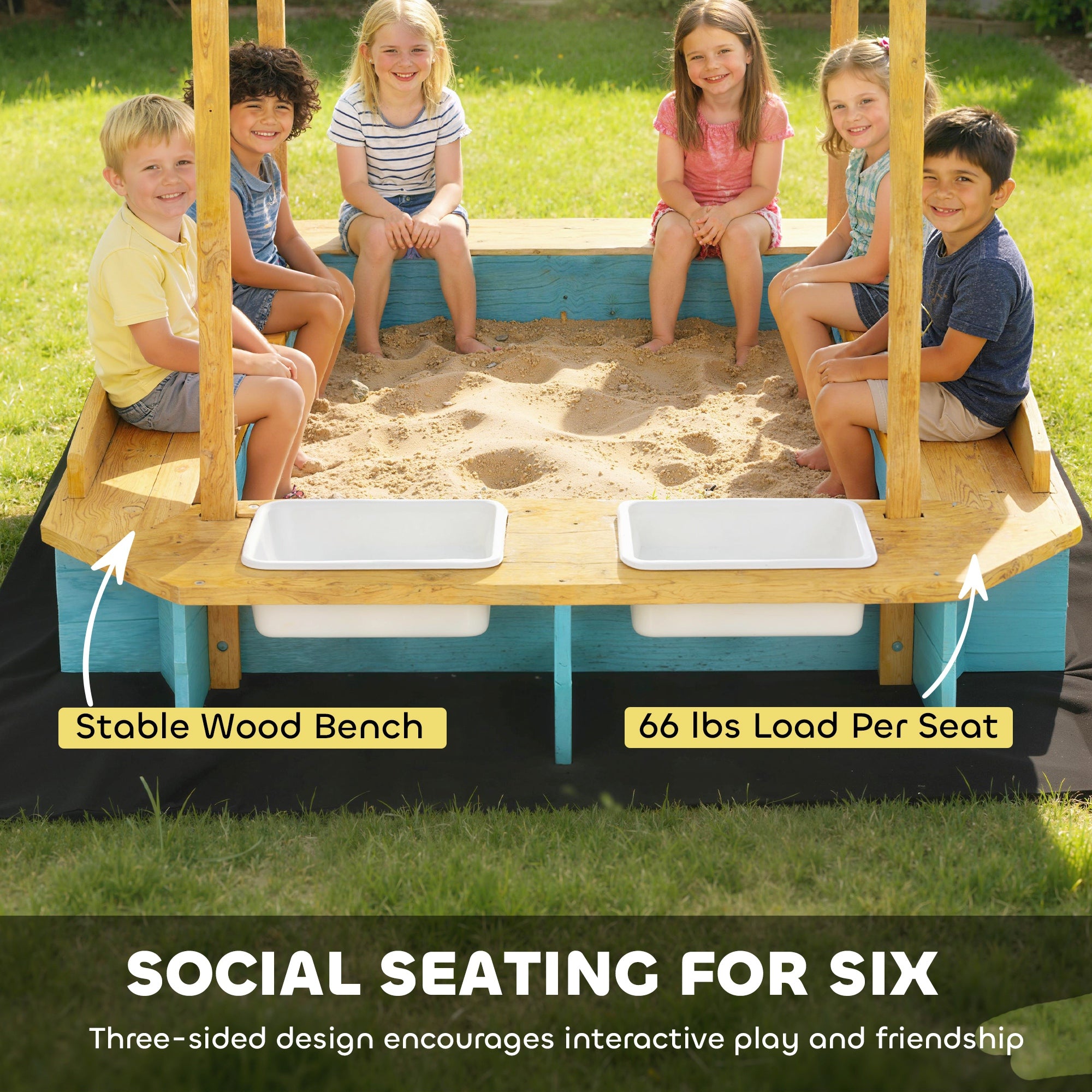 Wooden Sandbox with Canopy, Bench Seats & 2 Storage Bins