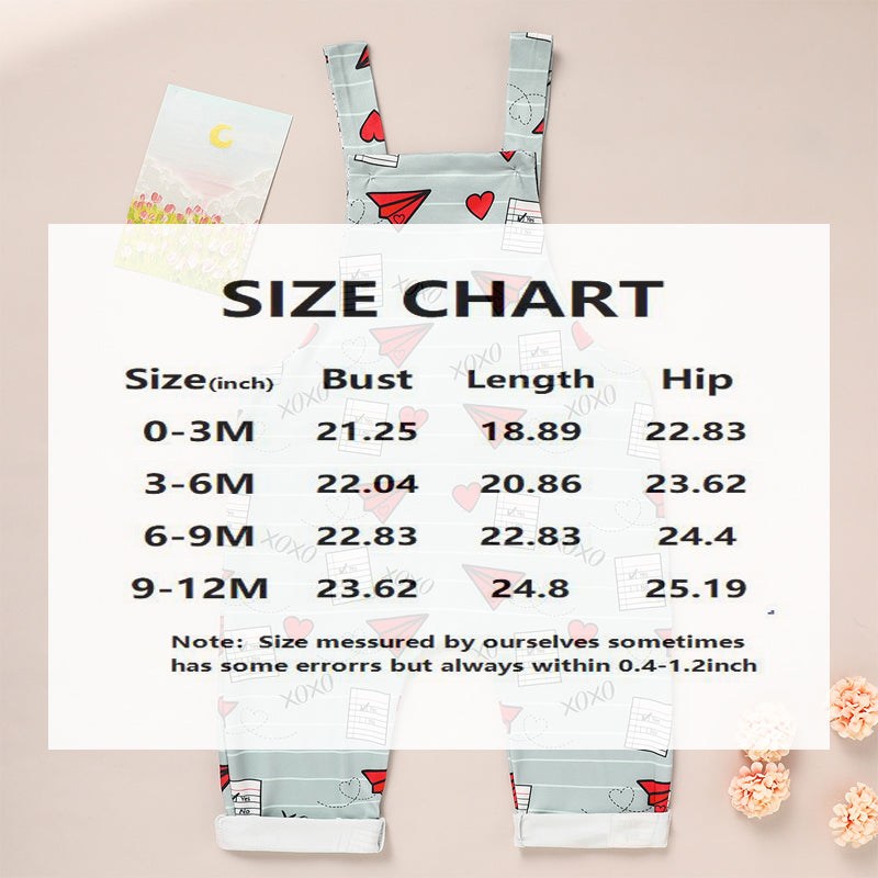 Baby Boy Girl's Casual Heart & Paper Plane Print Overalls