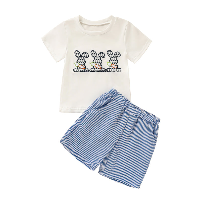 Toddler Bunny & Carrot Embroidered Short Sleeve T-Shirt With Striped Pocket Shorts