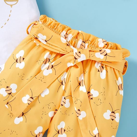 Baby Girl Sweet Bee Romper, Honey Bees Pants, Bowknot Headband Set