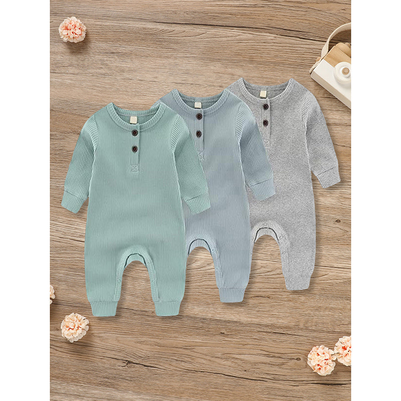 3 pk Long Sleeve Ribbed Romper