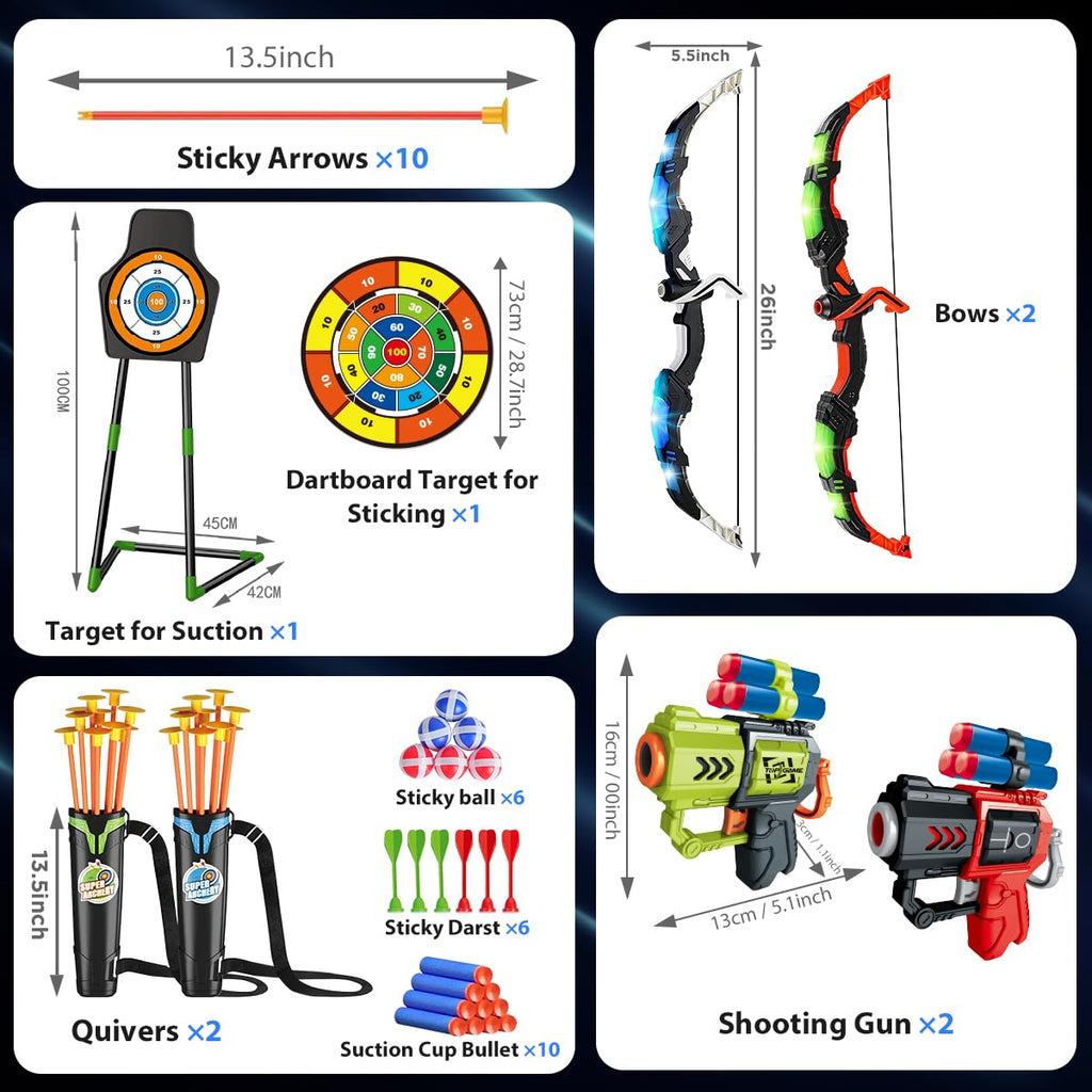 2 Bow LED Light-4 In 1 Archery & Dart Game Set