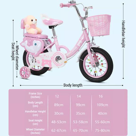 Girls 12-14-16 inch Bike with training wheels