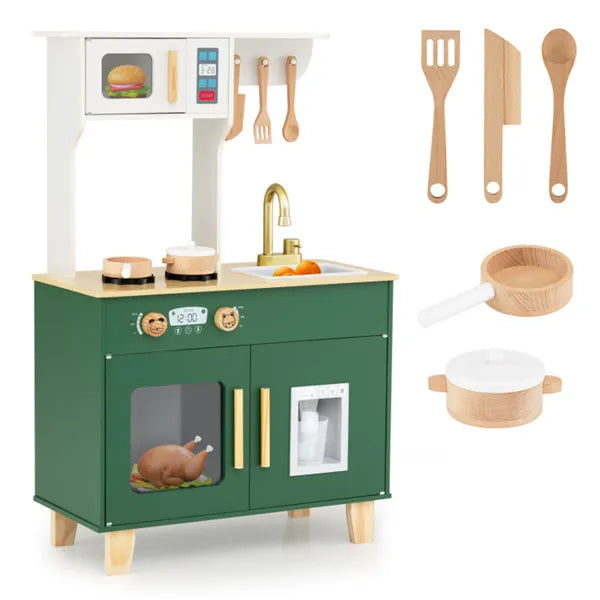 Kids Play Kitchen With Realistic Faucet & Ice Dispenser
