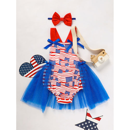 Baby Girls Independence Day Style Flag Pattern Romper