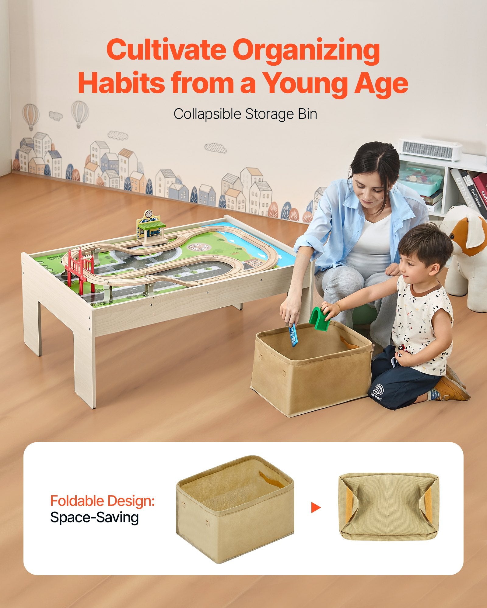 Wooden Train Table Set Includes 84 Accessories