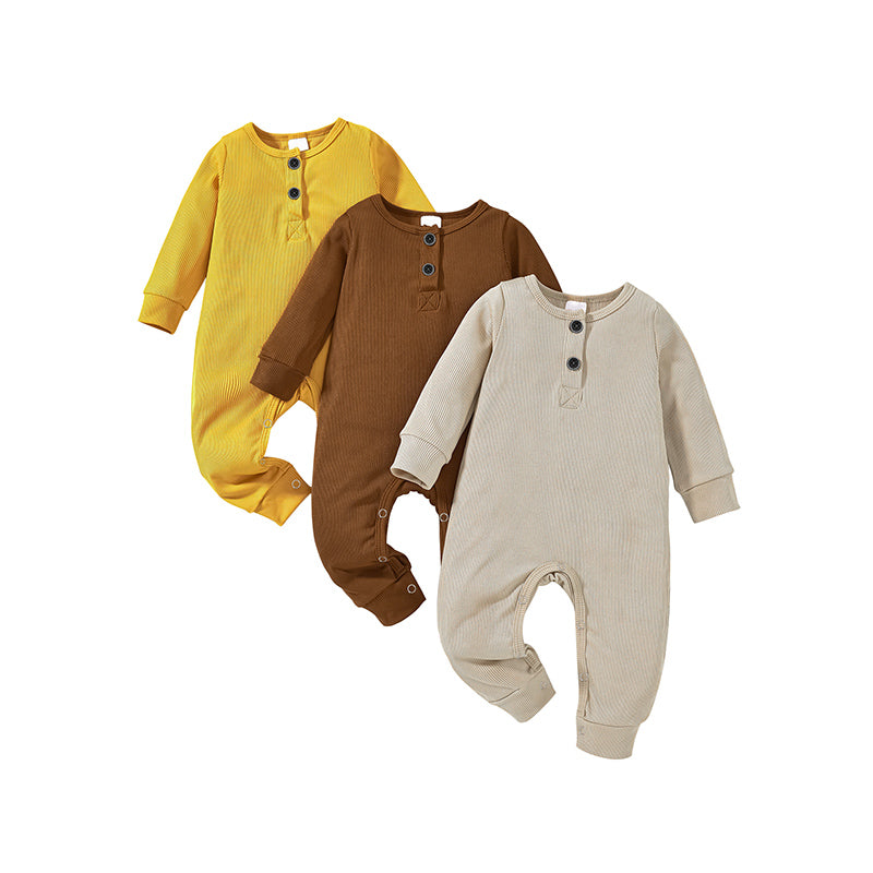 3 pk Long Sleeve Ribbed Romper