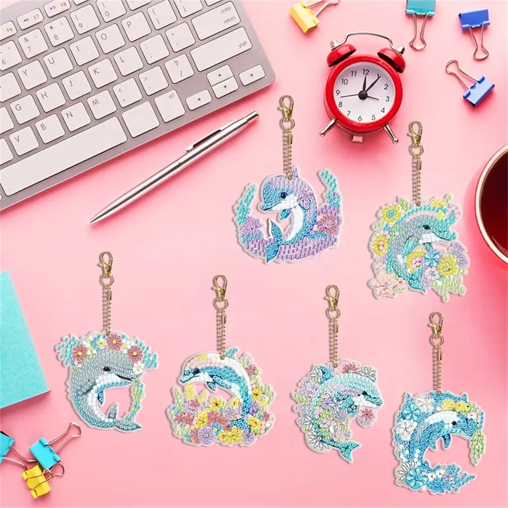 DIY Diamond Painting Keychain Kit-Dolphins