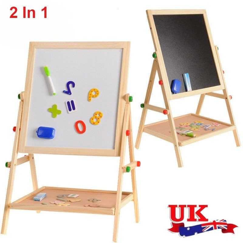Kids 2 In 1 Wooden Blackboard Whiteboard Art Easel