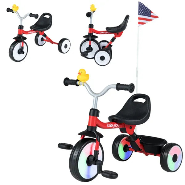 Toddler Foldable 3-in-1 Tricycle With Rainbow LED Wheels