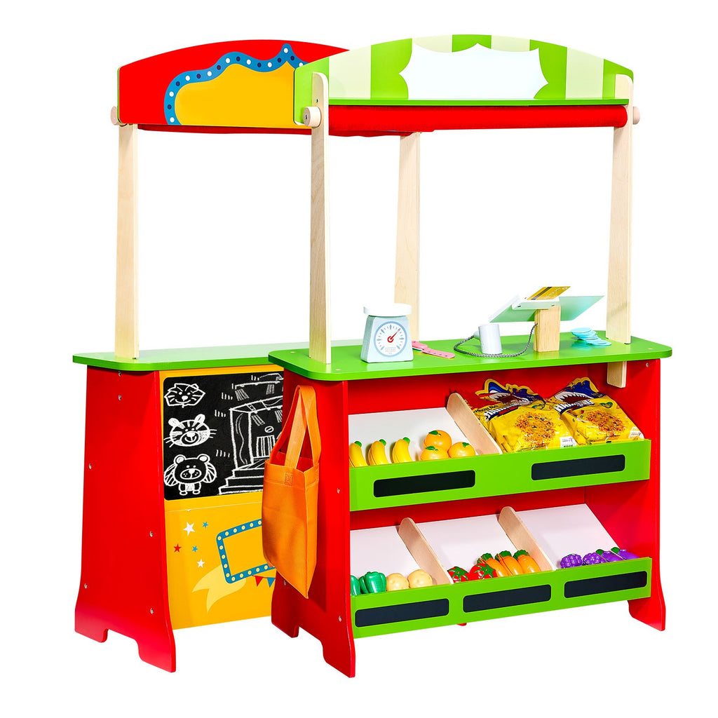 Wooden 2-in-1 Reversible Grocery Stand and Puppet Theater