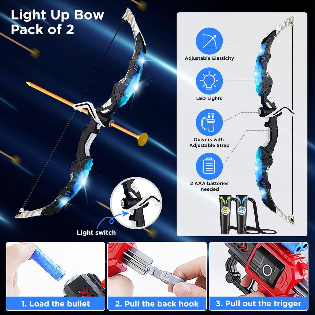 2 Bow LED Light-4 In 1 Archery & Dart Game Set