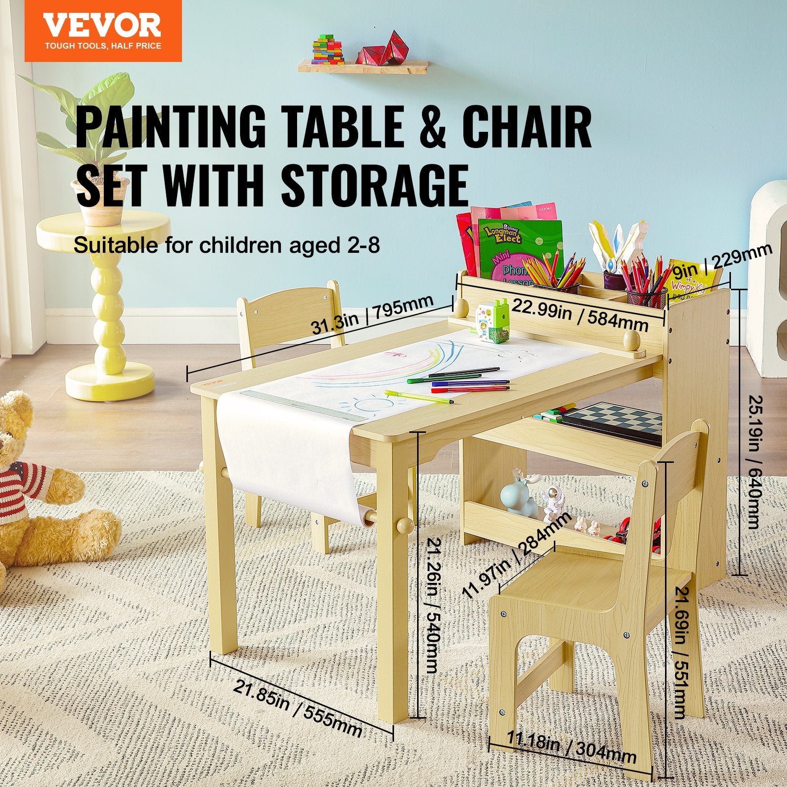 2-in-1 Toddler Craft/Activity Wood Table & Chairs