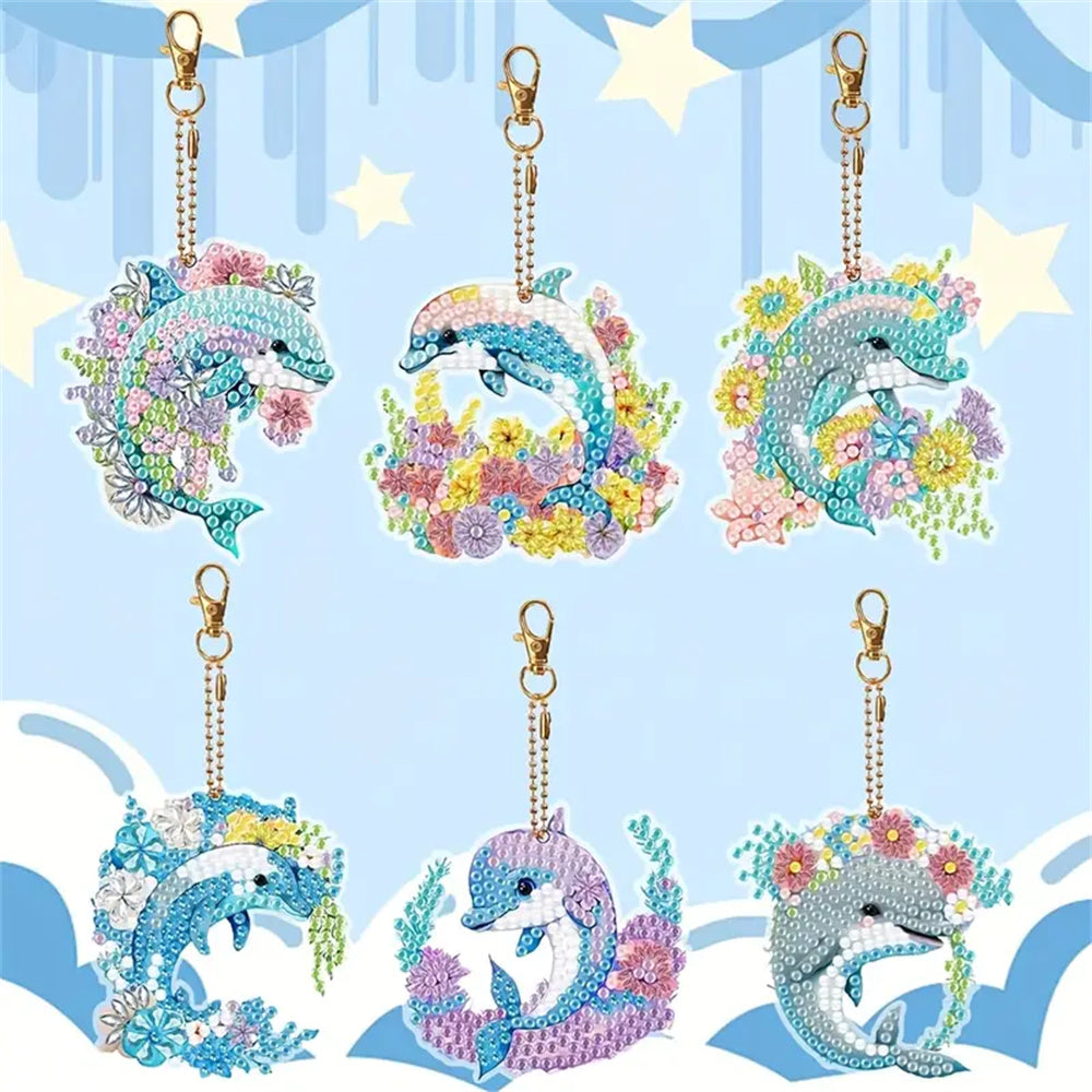 DIY Diamond Painting Keychain Kit-Dolphins